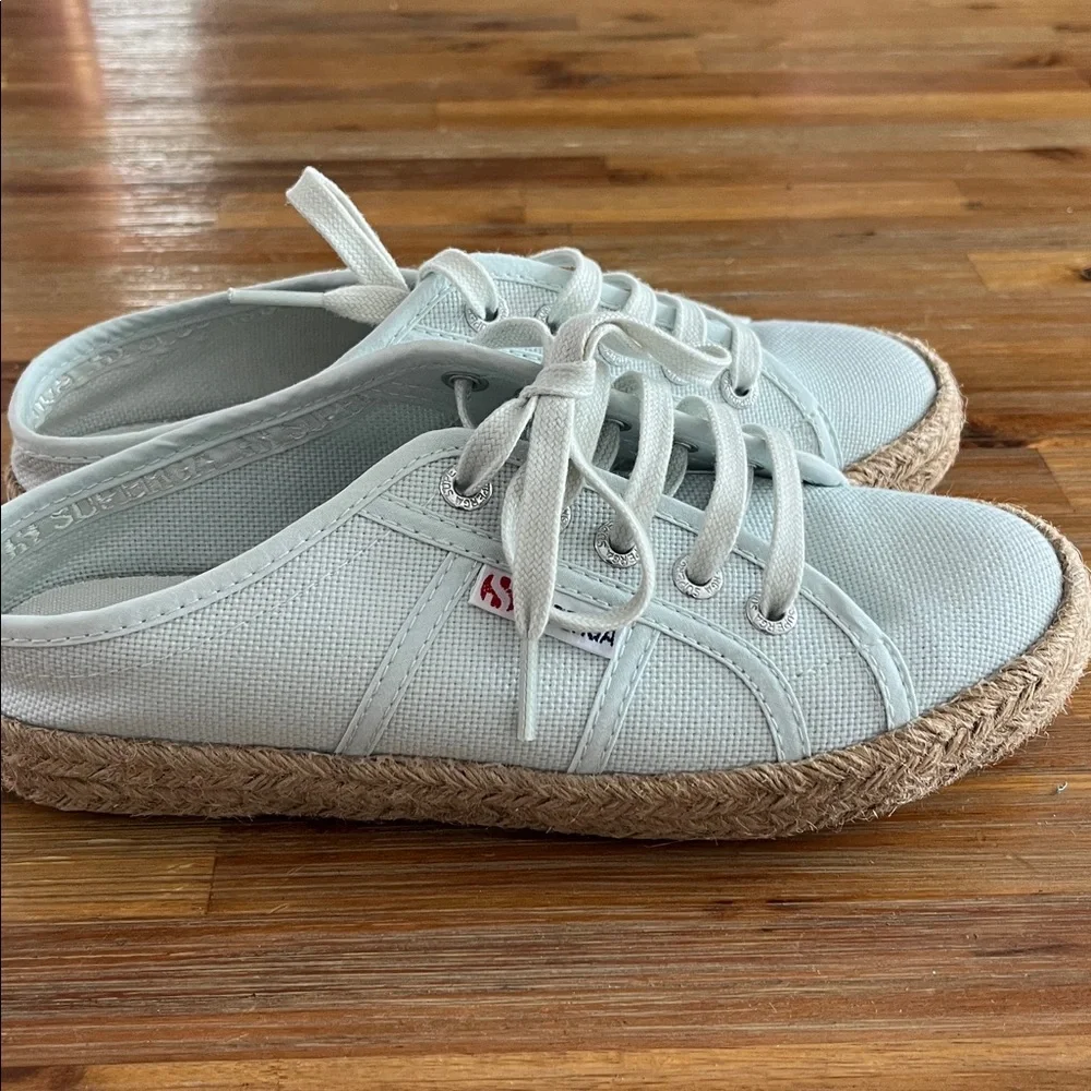 Superga Pale Blue Canvas Espadrille Lace-Up Sneakers Size 6